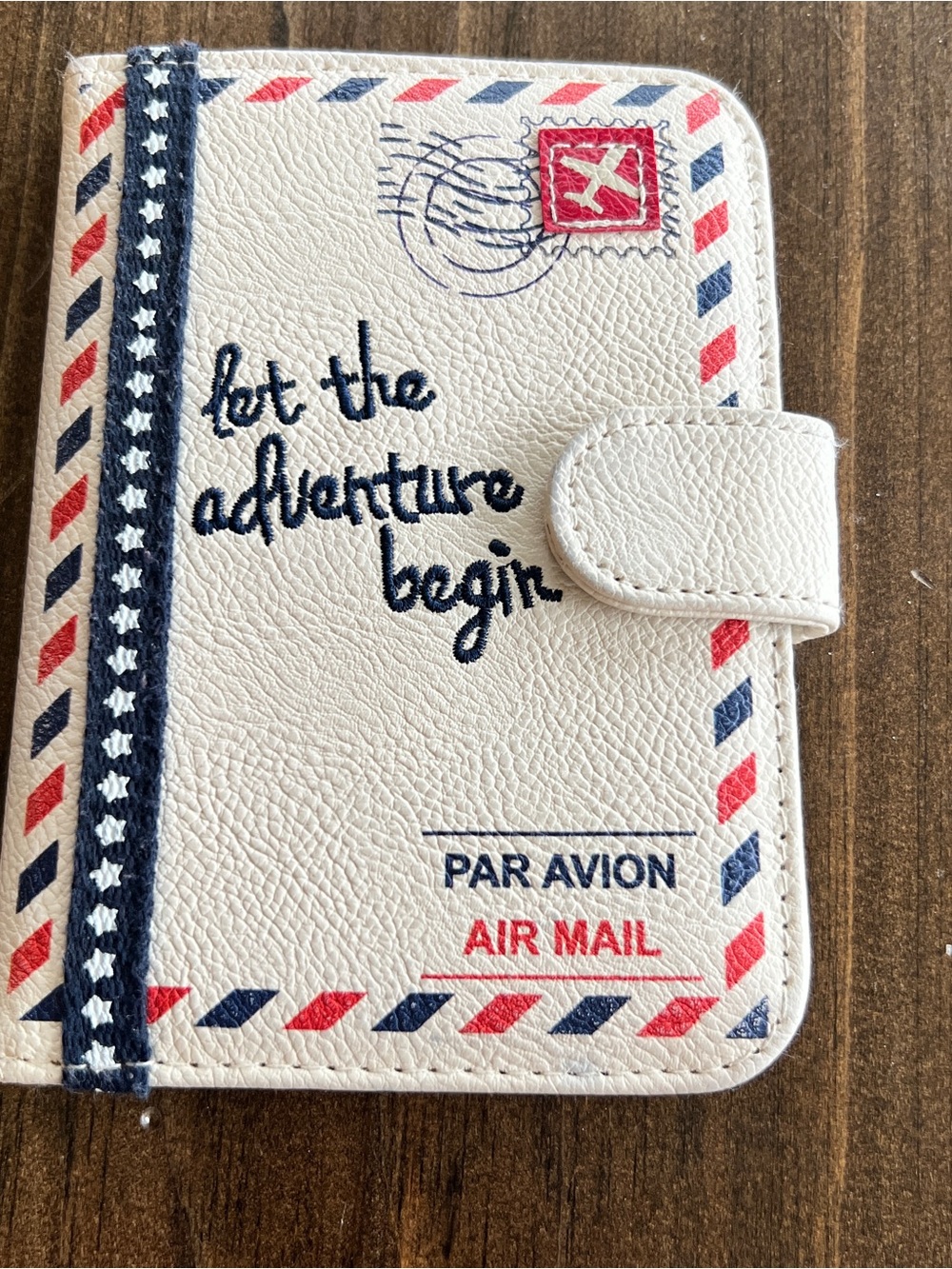 Let the Adventure Begin Passport Wallet - Cream, Navy & Red
